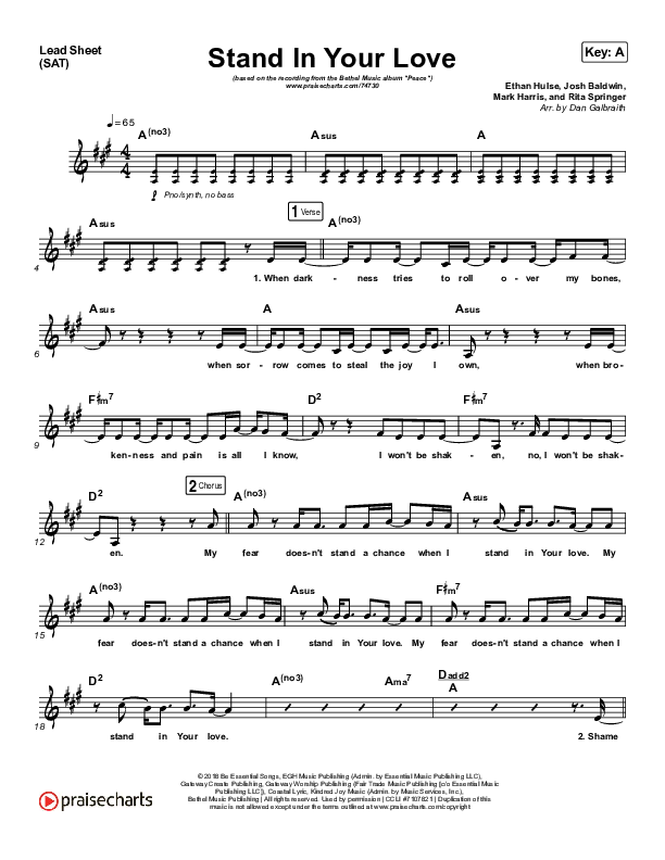 Stand In Your Love Lead Sheet (SAT) (Bethel Music / Josh Baldwin)