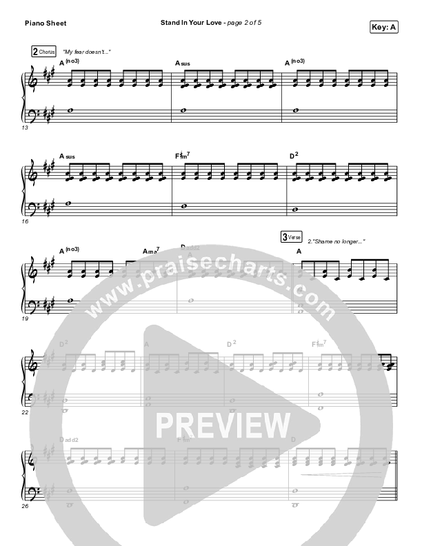 Stand In Your Love Piano Sheet (Bethel Music / Josh Baldwin)