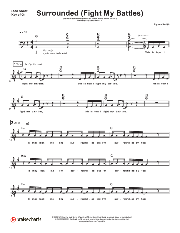 Surrounded (Fight My Battles) Lead Sheet (Melody) (Bethel Music / Kari Jobe)