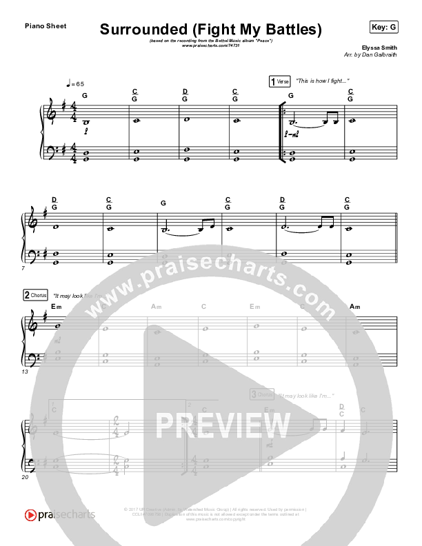 Surrounded (Fight My Battles) Piano Sheet (Bethel Music / Kari Jobe)