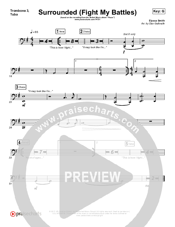 Surrounded (Fight My Battles) Trombone 3/Tuba (Bethel Music / Kari Jobe)