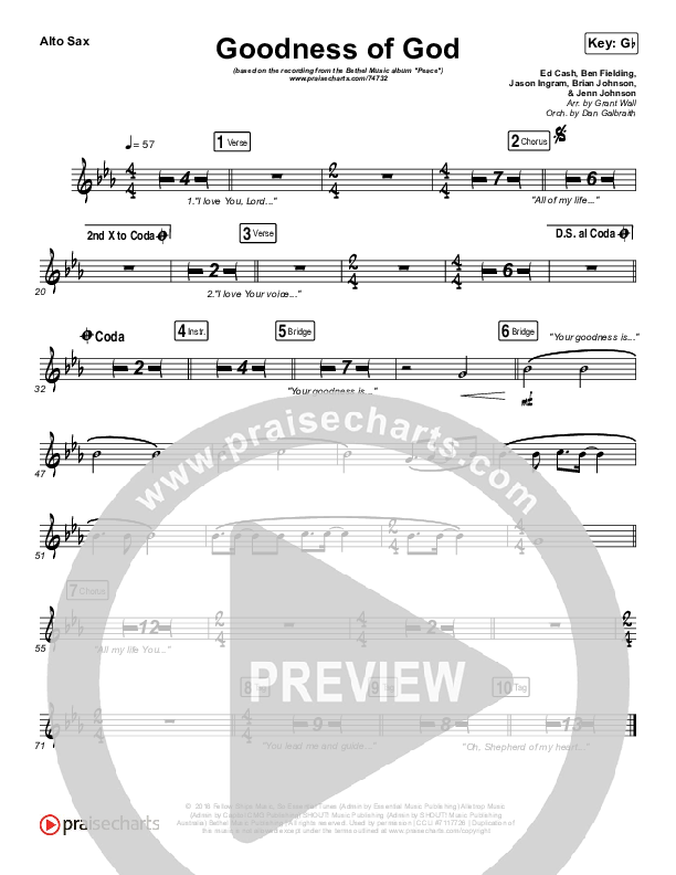 Goodness Of God Alto Sax (Bethel Music / Jenn Johnson)