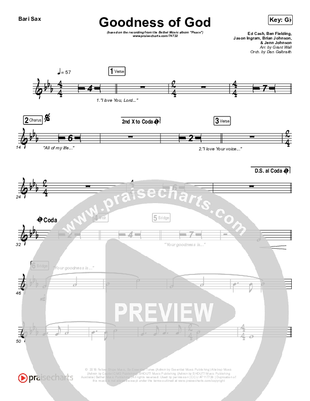 Goodness Of God Bari Sax (Bethel Music / Jenn Johnson)