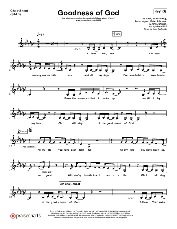 Goodness Of God Choir Vocals (SATB) (Bethel Music / Jenn Johnson)