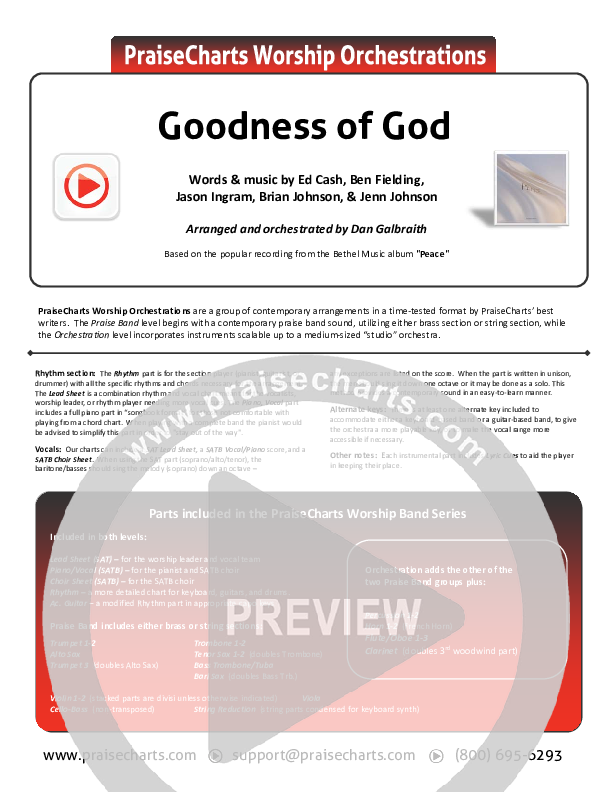 Goodness Of God Cover Sheet (Bethel Music / Jenn Johnson)