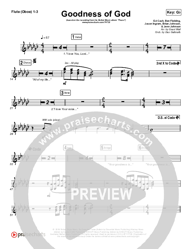 Goodness Of God Flute/Oboe 1/2/3 (Bethel Music / Jenn Johnson)