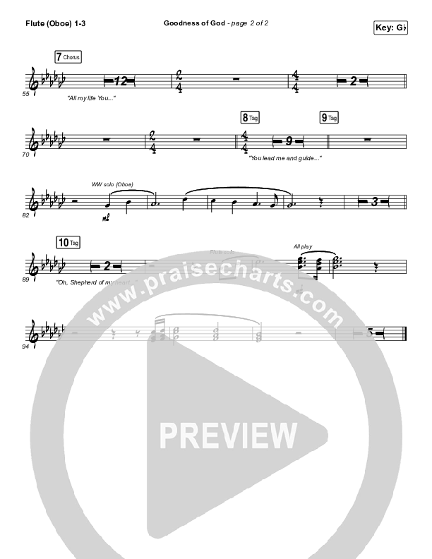 Goodness Of God Flute/Oboe 1/2/3 (Bethel Music / Jenn Johnson)
