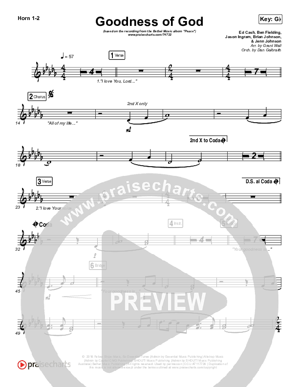 Goodness Of God Brass Pack (Bethel Music / Jenn Johnson)