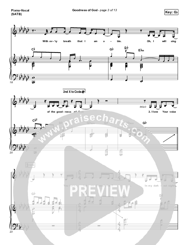 Goodness Of God Piano/Vocal (SATB) (Bethel Music / Jenn Johnson)