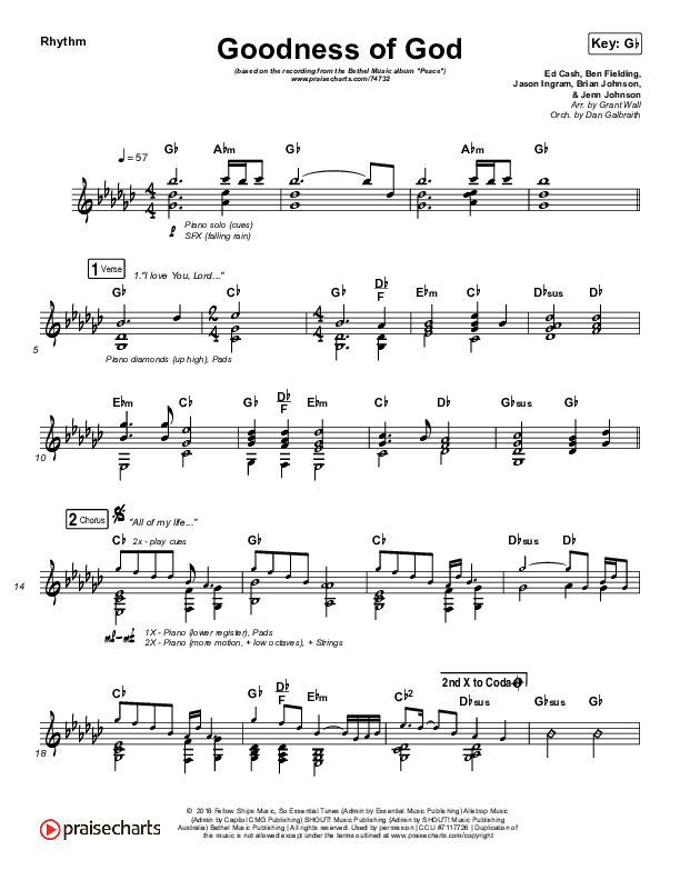 Goodness Of God Rhythm Chart (Bethel Music / Jenn Johnson)