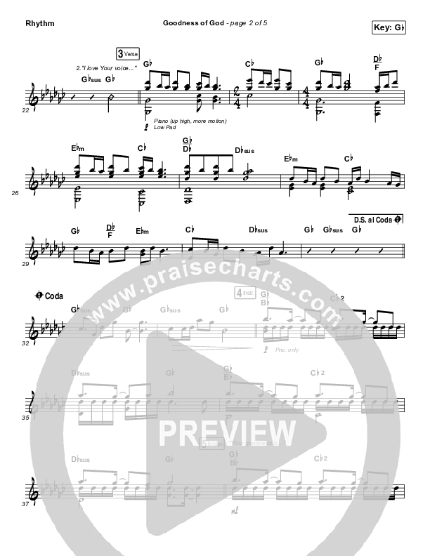 Goodness Of God Rhythm Chart (Bethel Music / Jenn Johnson)