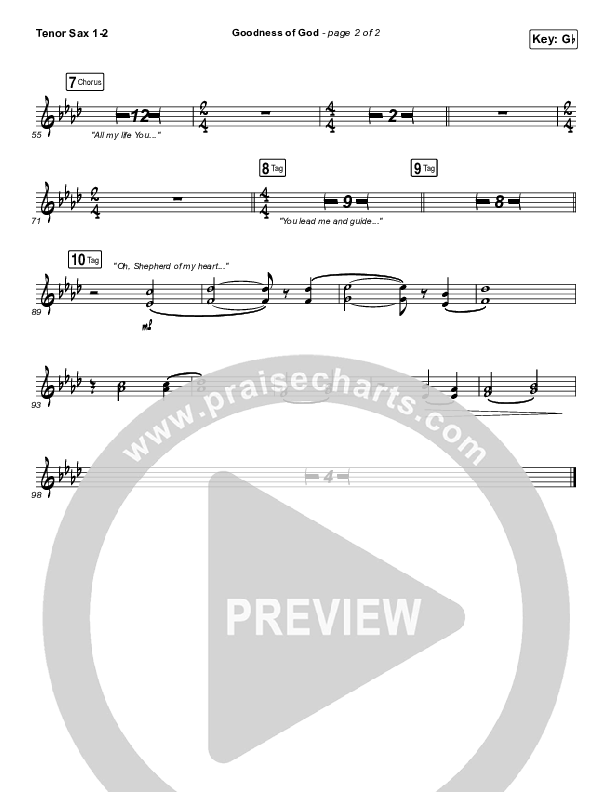 Goodness Of God Tenor Sax 1/2 (Bethel Music / Jenn Johnson)