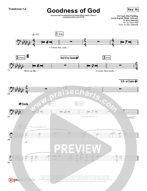 Goodness Of God Trombone 1/2 (Bethel Music / Jenn Johnson)