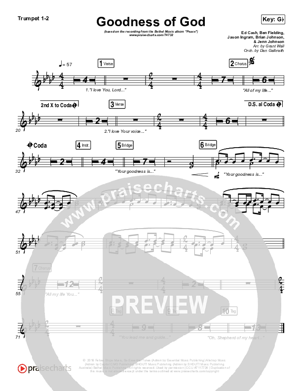 Goodness Of God Trumpet 1,2 (Bethel Music / Jenn Johnson)