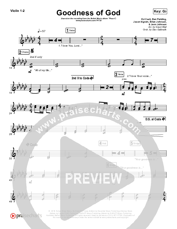Goodness Of God Violin 1/2 (Bethel Music / Jenn Johnson)