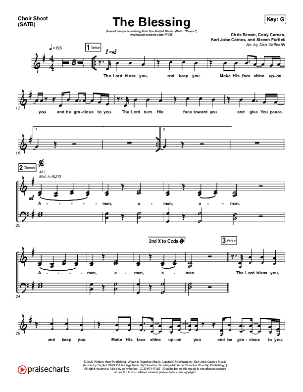 The Blessing Choir Sheet (SATB) (Bethel Music / We The Kingdom)