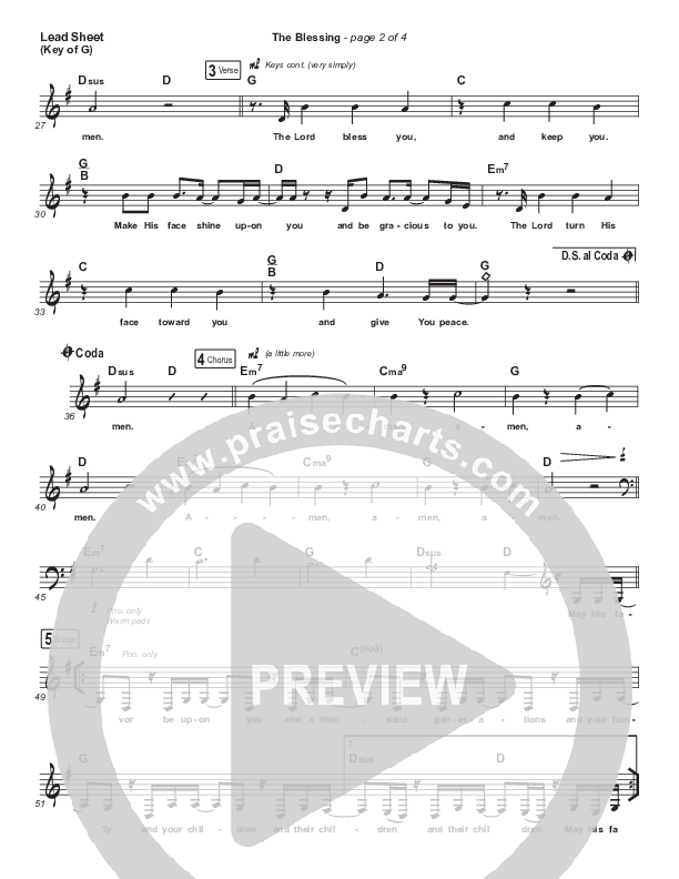 The Blessing Lead Sheet (Melody) (Bethel Music / We The Kingdom)