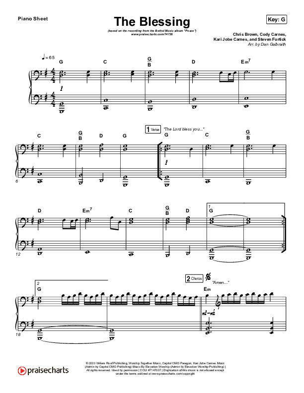 The Blessing Piano Sheet (Bethel Music / We The Kingdom)