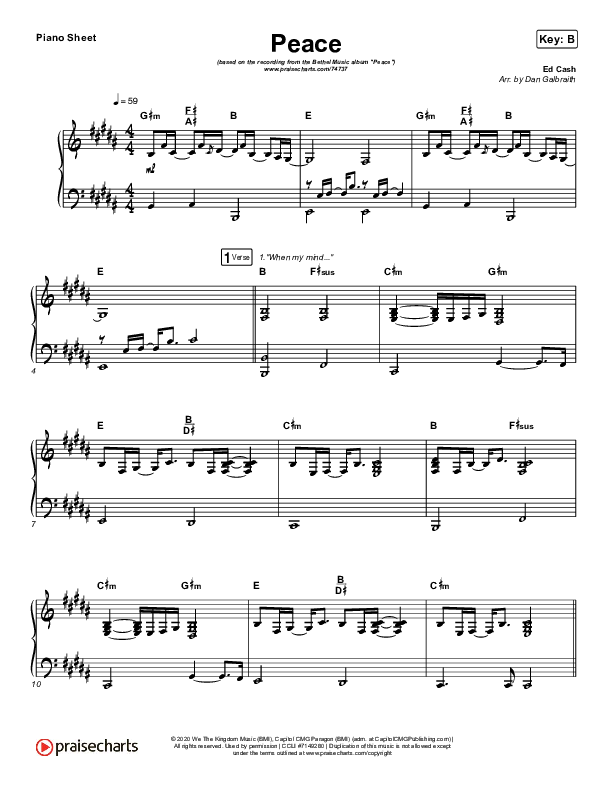 Peace Piano Sheet (Bethel Music / We The Kingdom)