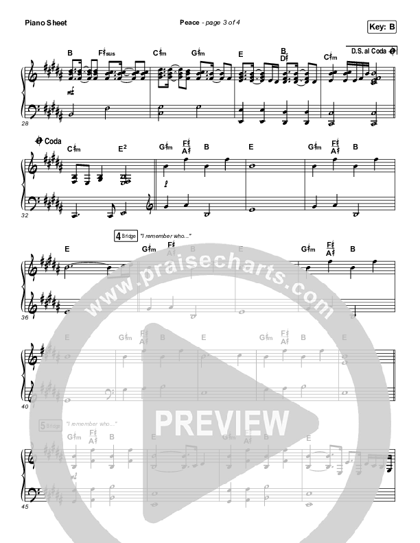 Peace Piano Sheet (Bethel Music / We The Kingdom)