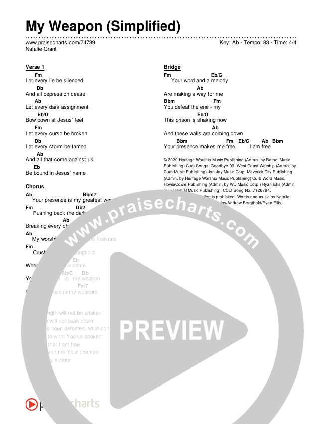 My Weapon (Simplified) Chord Chart (Natalie Grant)