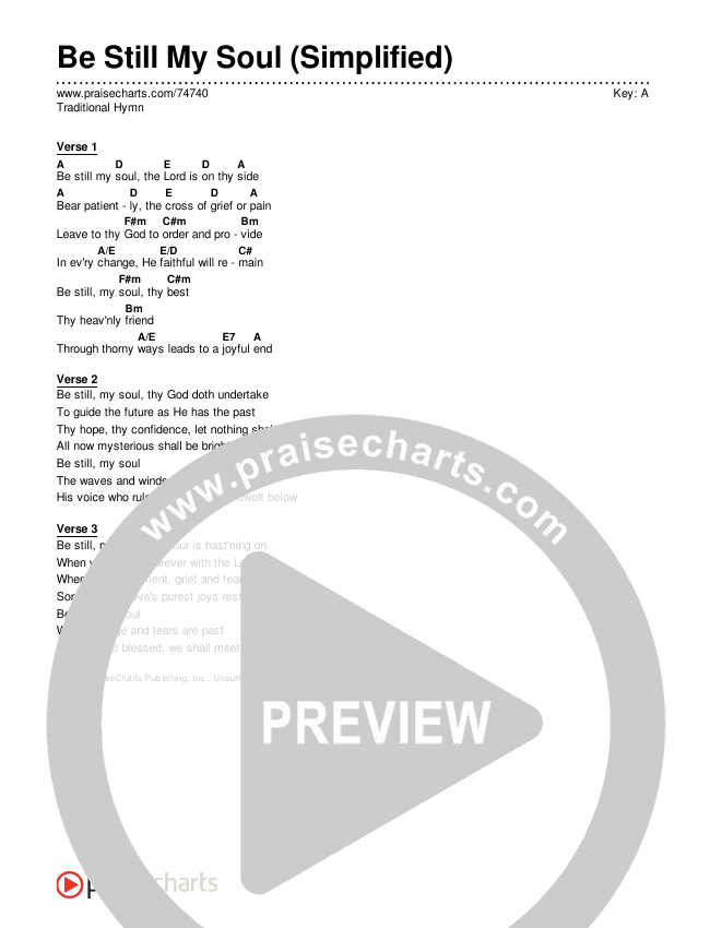 Be Still My Soul (Simplified) Chord Chart (Traditional Hymn)