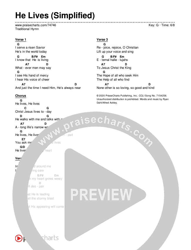 He Lives (Simplified) Chord Chart (Traditional Hymn)