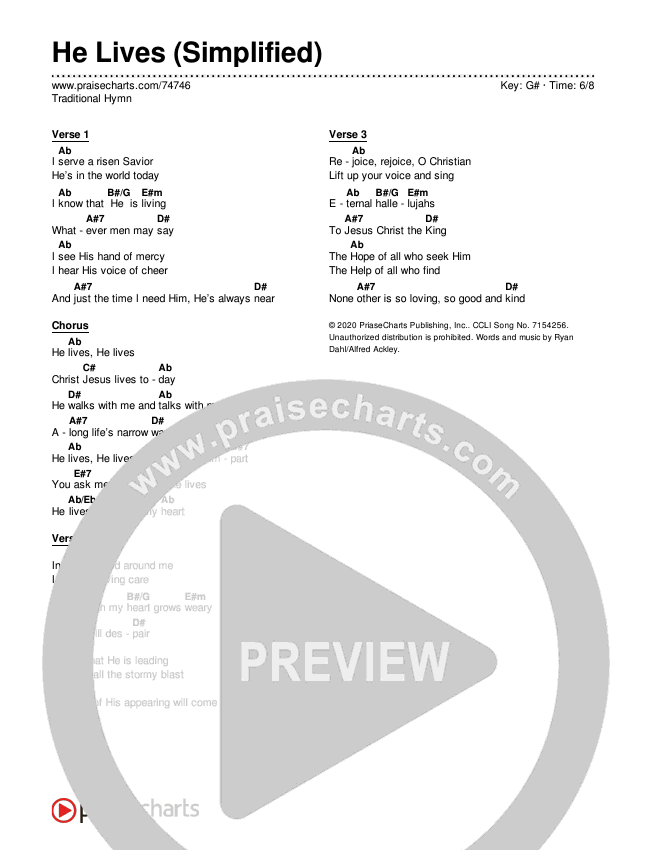 He Lives (Simplified) Chord Chart (Traditional Hymn)