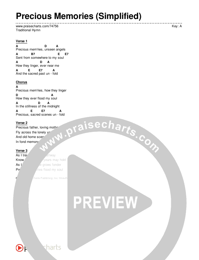 Precious Memories (Simplified) Chord Chart (Traditional Hymn)
