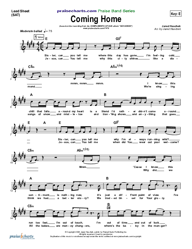 Coming Home Lead Sheet (Compliments of Gus)