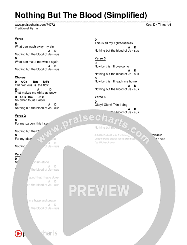 Nothing But The Blood (Simplified) Chord Chart (Traditional Hymn)