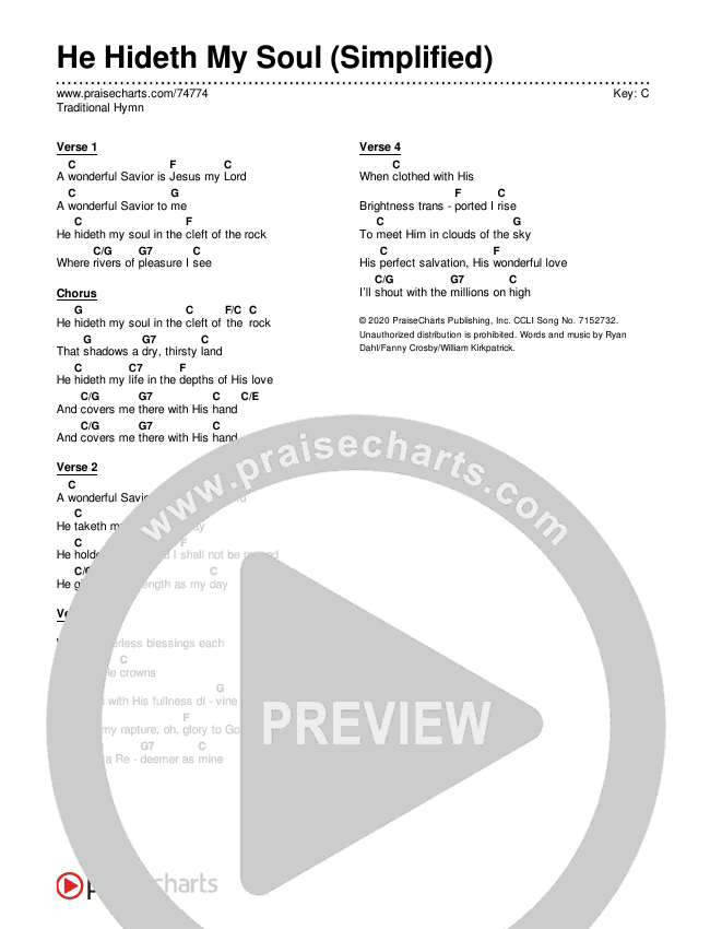 He Hideth My Soul (Simplified) Chord Chart (Traditional Hymn)
