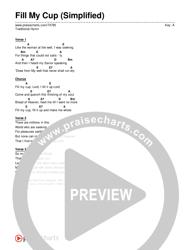 Fill My Cup (Simplified) Chord Chart (Traditional Hymn)