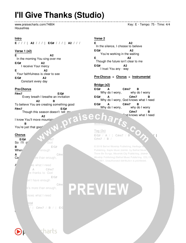 I'll Give Thanks (Studio) Chords & Lyrics (Housefires)
