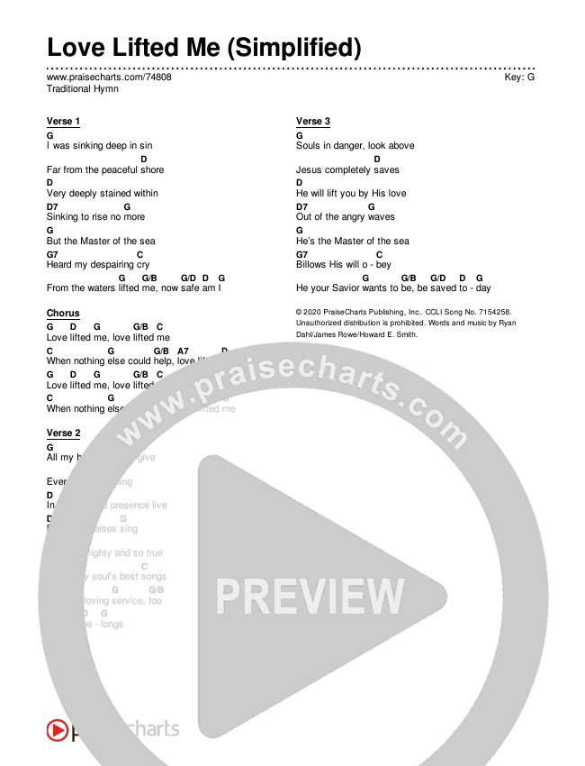 Love Lifted Me (Simplified) Chord Chart (Traditional Hymn)