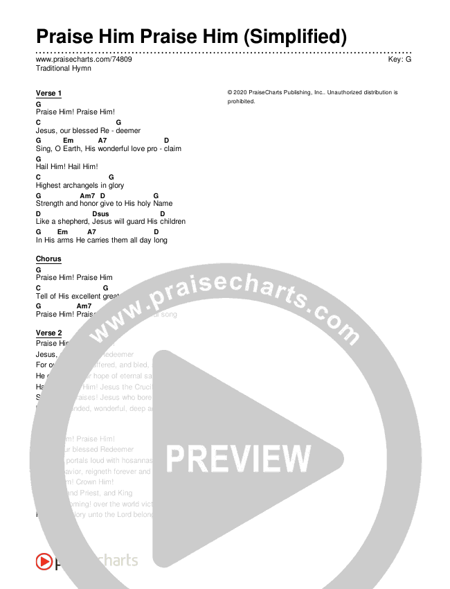 Praise Him Praise Him (Simplified) Chord Chart (Traditional Hymn)