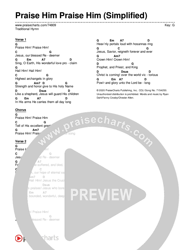 Praise Him Praise Him (Simplified) Chord Chart (Traditional Hymn)