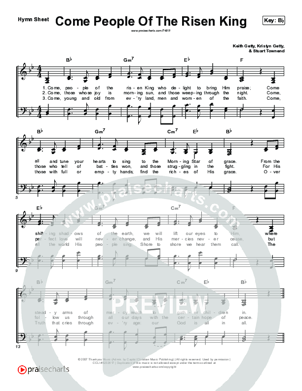 Come People Of The Risen King Hymn Sheet (Keith & Kristyn Getty)