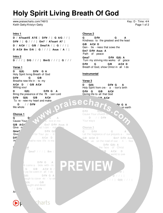 Holy Spirit Living Breath Of God Chords & Lyrics (Keith & Kristyn Getty)