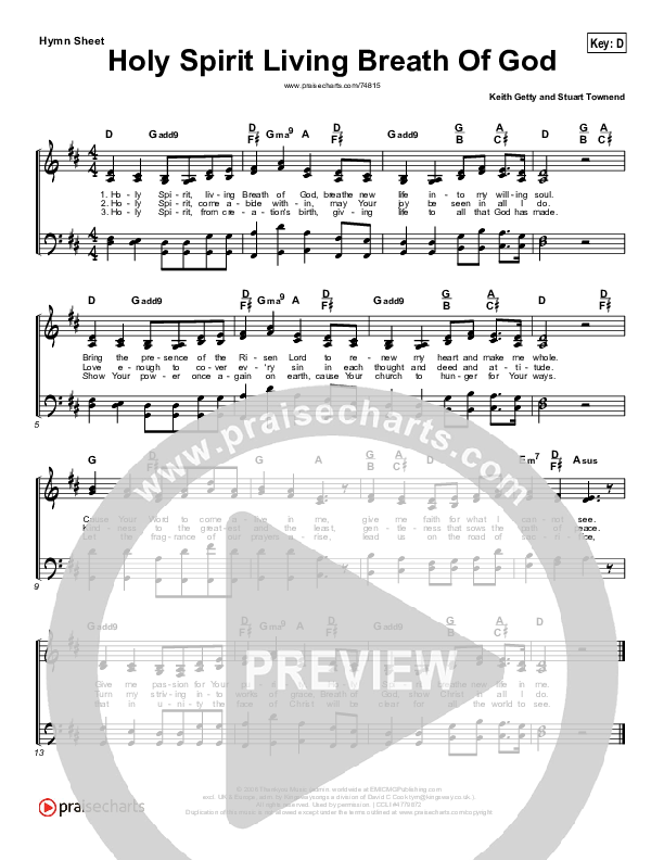 Holy Spirit Living Breath Of God Hymn Sheet (Keith & Kristyn Getty)