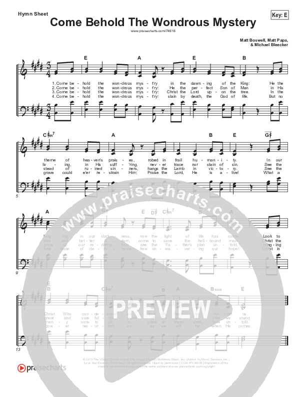 Come Behold The Wondrous Mystery Hymn Sheet (Keith & Kristyn Getty / Matt Boswell / Matt Papa)