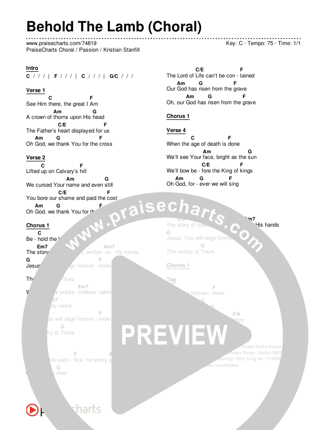 Behold The Lamb (Choral Anthem SATB) Chords & Lyrics (Passion / Kristian Stanfill / Arr. Luke Gambill)