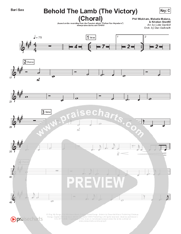 Behold The Lamb (Choral Anthem SATB) Bari Sax (Passion / Kristian Stanfill / Arr. Luke Gambill)