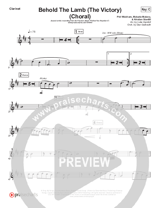 Behold The Lamb (Choral Anthem SATB) Clarinet (Passion / Kristian Stanfill / Arr. Luke Gambill)