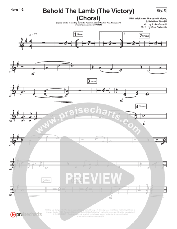 Behold The Lamb (Choral Anthem SATB) French Horn 1/2 (Passion / Kristian Stanfill / Arr. Luke Gambill)