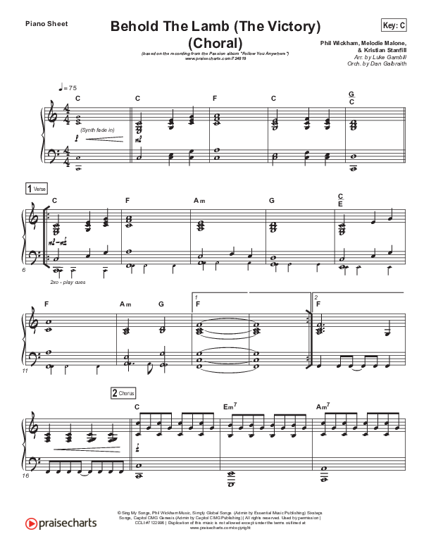 Behold The Lamb (Choral Anthem SATB) Piano Sheet (Passion / Kristian Stanfill / Arr. Luke Gambill)