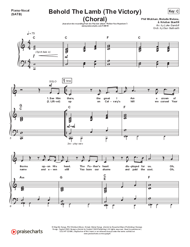 Behold The Lamb (Choral Anthem SATB) Piano/Choir (SATB) (Passion / Kristian Stanfill / Arr. Luke Gambill)