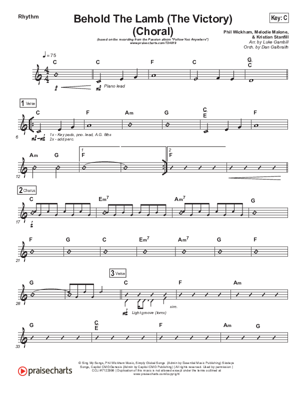 Behold The Lamb (Choral Anthem SATB) Rhythm Chart (Passion / Kristian Stanfill / Arr. Luke Gambill)