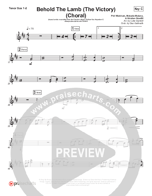 Behold The Lamb (Choral Anthem SATB) Tenor Sax 1/2 (Passion / Kristian Stanfill / Arr. Luke Gambill)