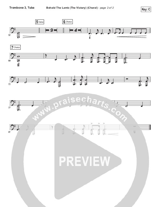Behold The Lamb (Choral Anthem SATB) Trombone 3/Tuba (Passion / Kristian Stanfill / Arr. Luke Gambill)